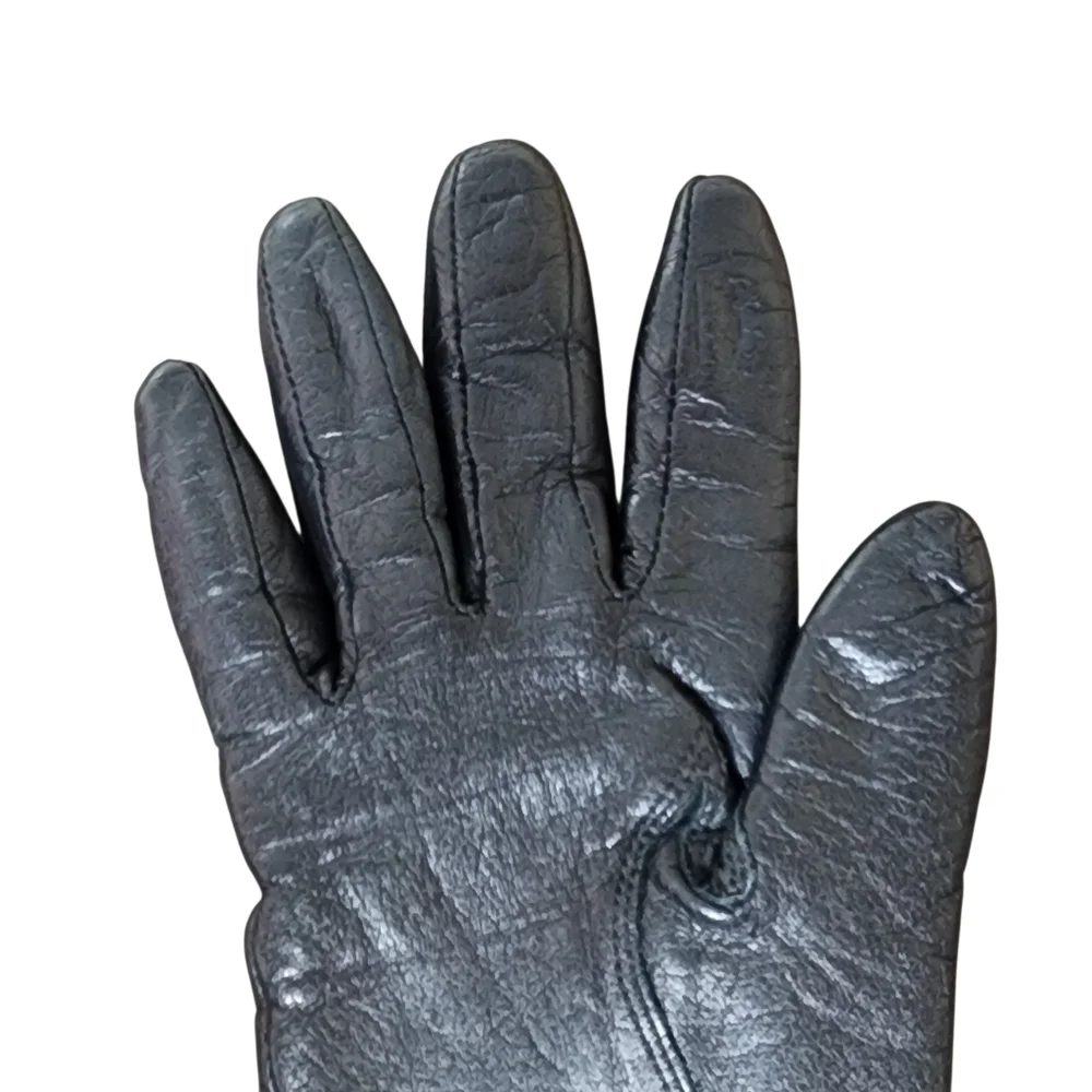 Gloves black leather with faux fur cuff trim soft elegant